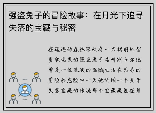 强盗兔子的冒险故事：在月光下追寻失落的宝藏与秘密